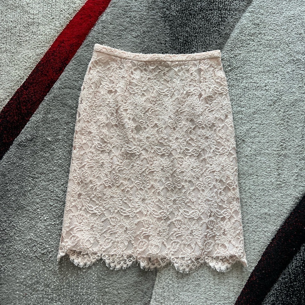 Rickie Freeman Teri Jon Nites Pink Beaded Floral Lace Skirt